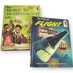 Lot - 2 VTG Step-Up Books Story of Flight & Men Who Sailed Seas 1960s History